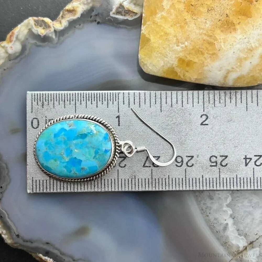 Sterling Southwestern Style Oval Mojave Turquoise Dangle Earrings For Women
